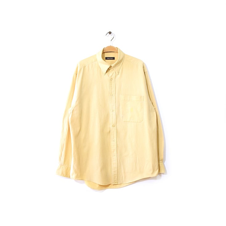 ノーティカ 細畝 コットンピケ BDシャツ ボタンダウン 長袖シャツ イエロー 黄色 メンズM NAUTICA アメカジ 古着 @CA0805