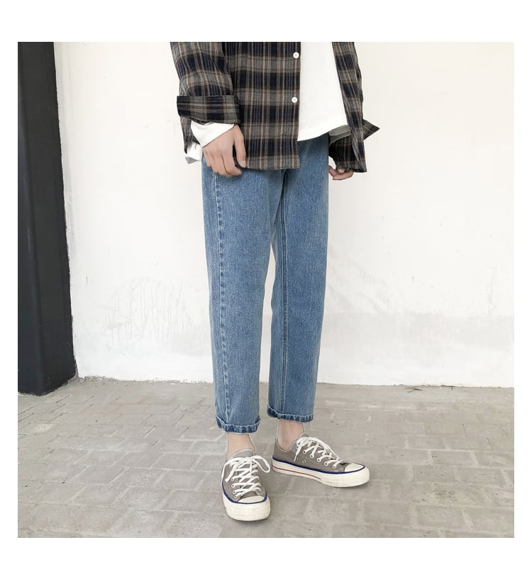 全2色 デニム パンツ ストレート カジュアル 無地 おしゃれ
