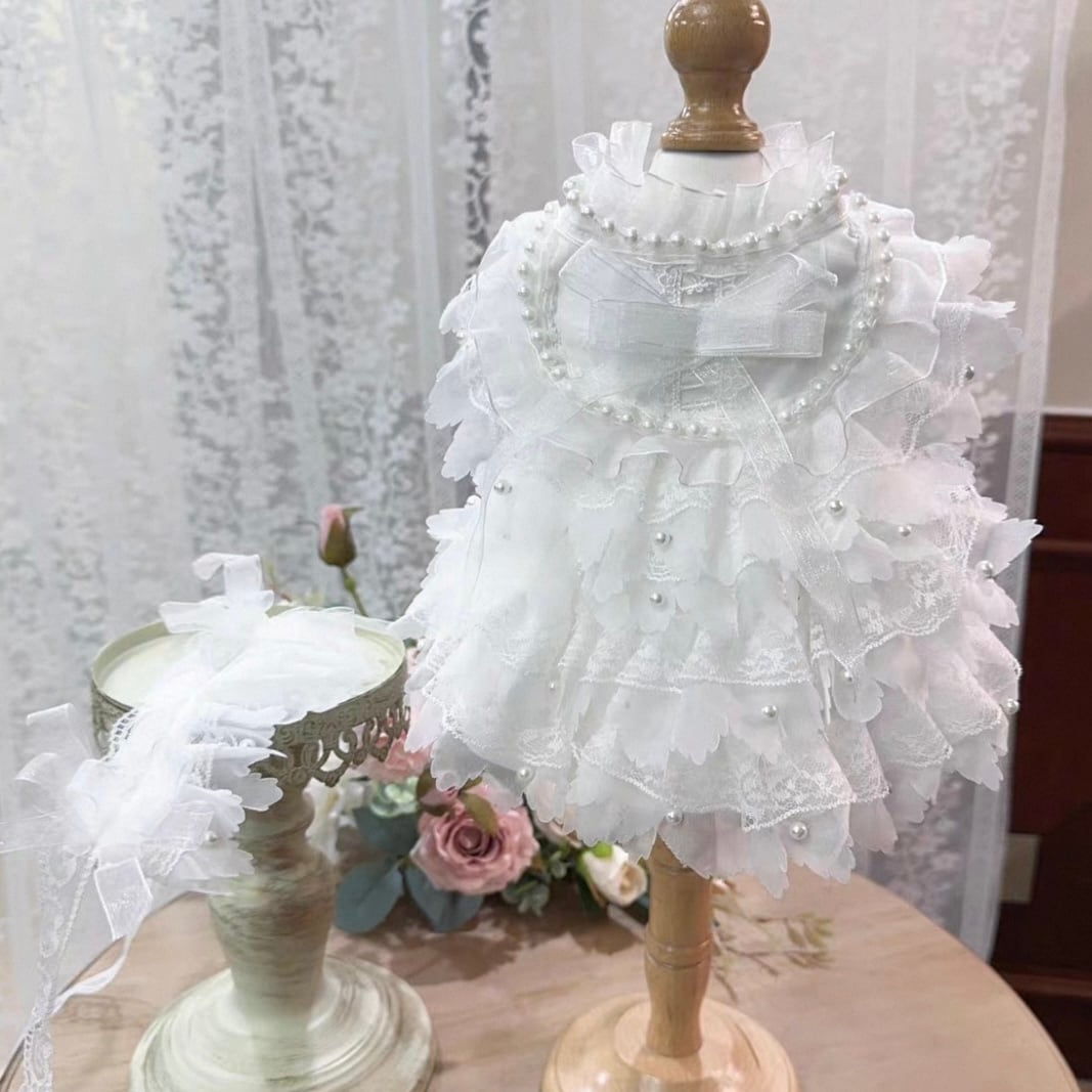 パールデザインのホワイトワンピース 00146