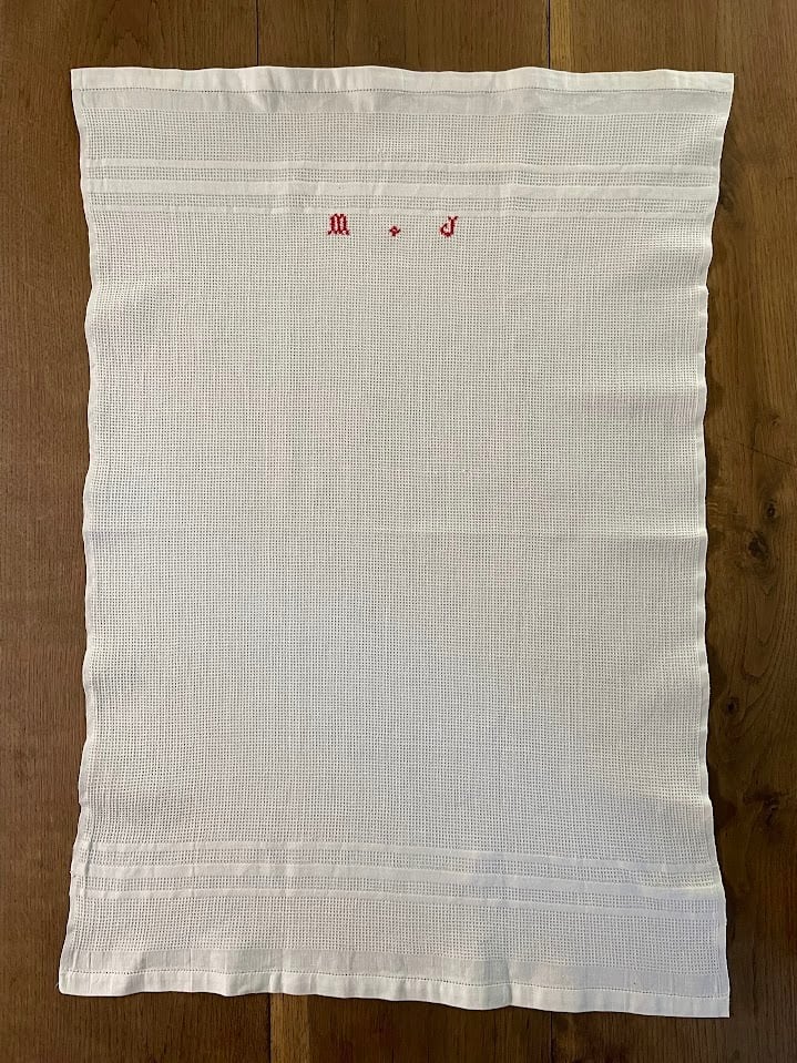 フランス アンティーク トーション クロスステッチ 手刺繡 ワッフル地