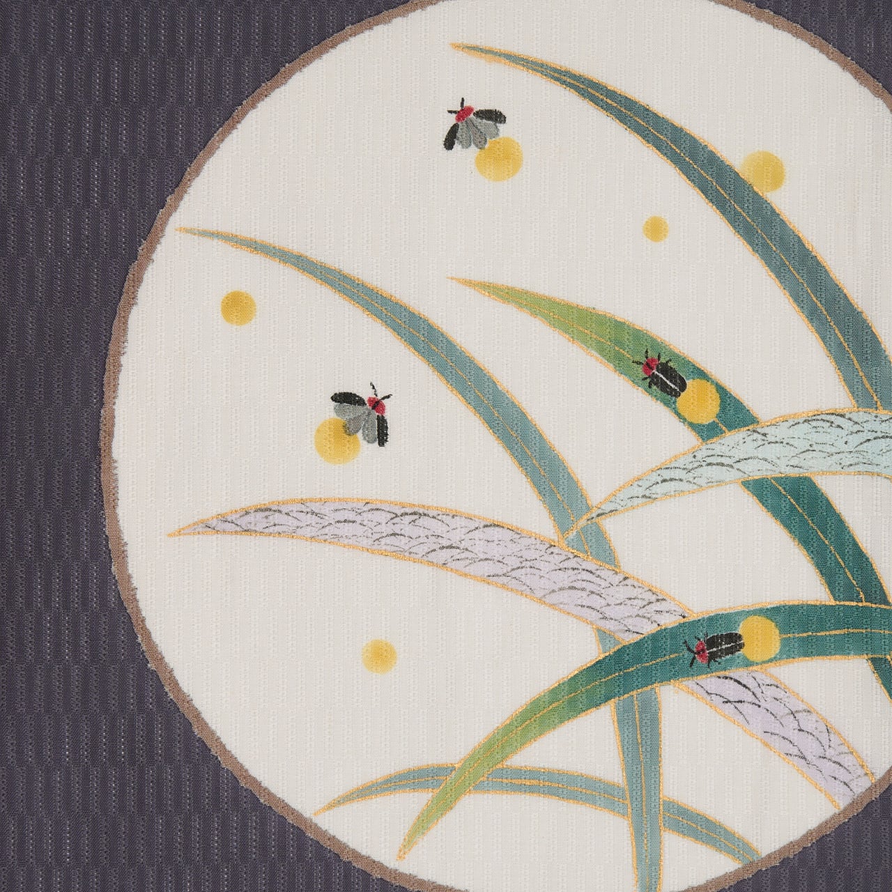 蛍の模様 手描友禅 変り絽麻夏名古屋帯【中古】 | かわの屋