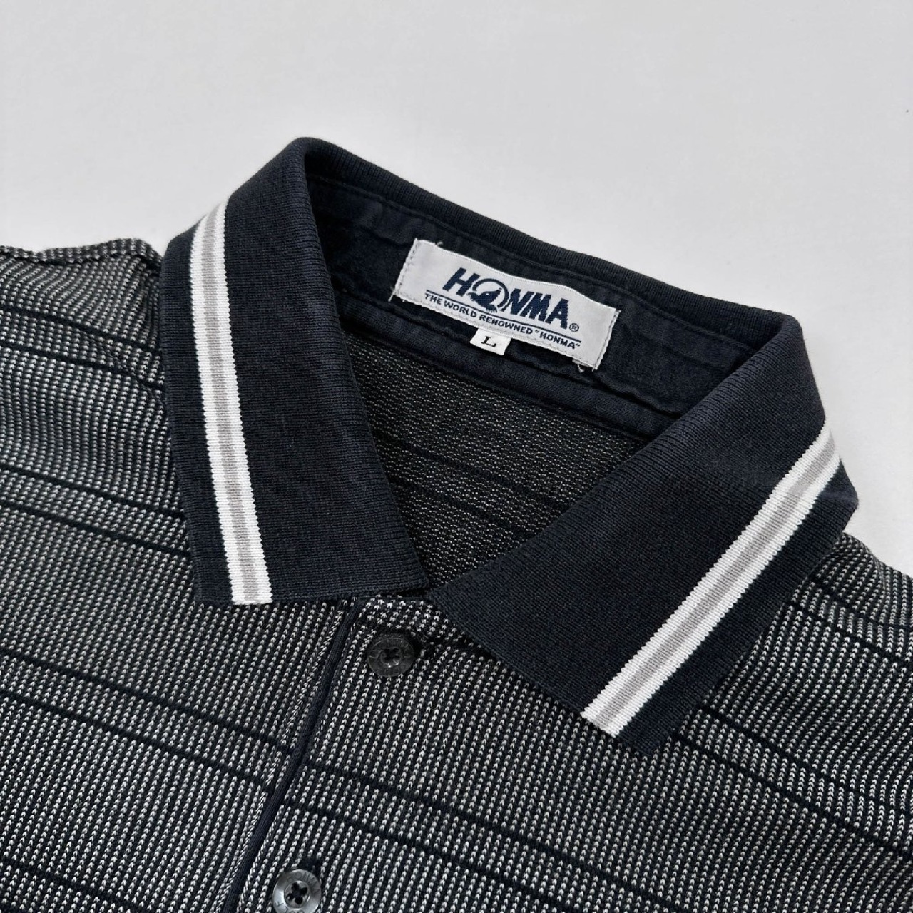 ゴルフ◆HONMA 本間ゴルフ ボーダー 半袖 ポロシャツ サイズ L/メンズ ブラック系 スポーツ 日本製