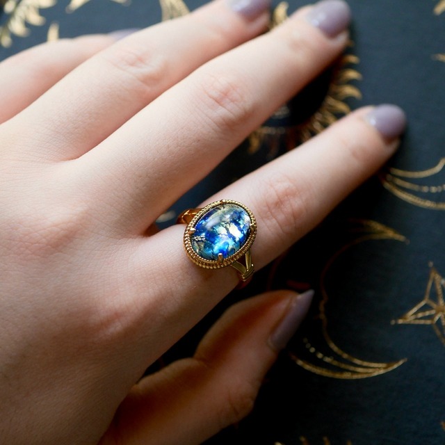 M Vintage Sea Blue Opal Glass Ring