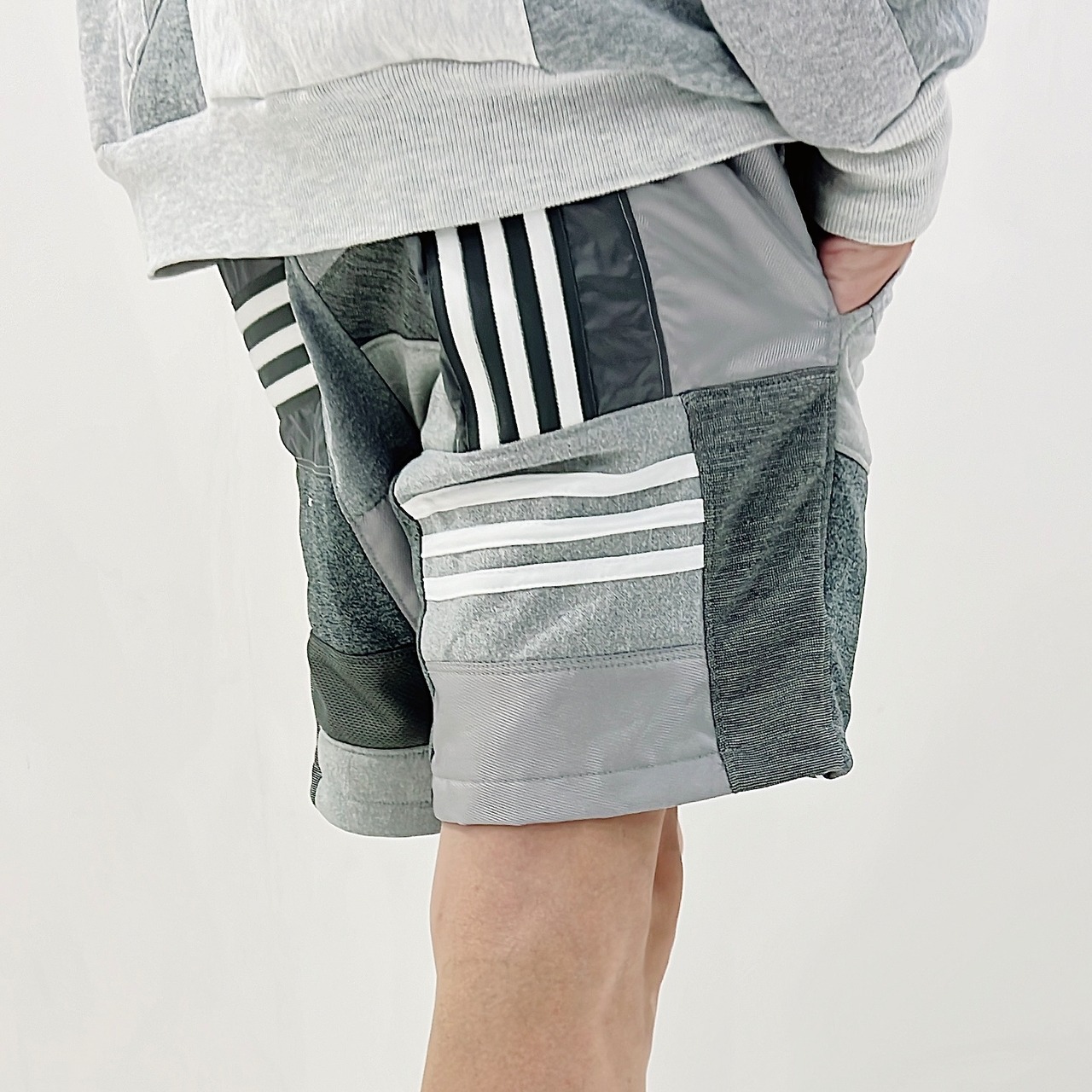 KOH ISHIGURO Upcycled Crazy Patchwork short pants -GRAY- Mens model - 6