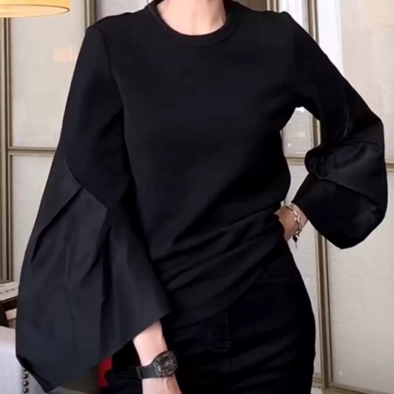 ベル スリーブ 異素材 トップス 341134