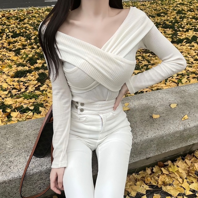 2wayオフショルスリムシャツ