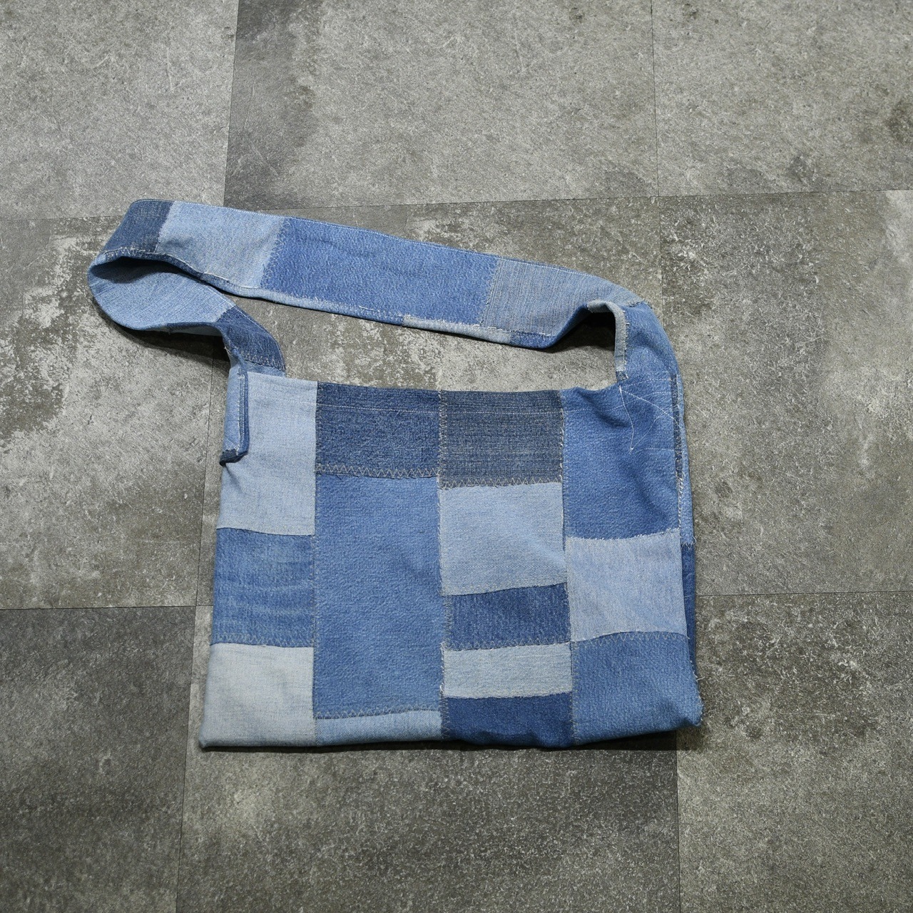 kroneko original denim patch work shoulder bag