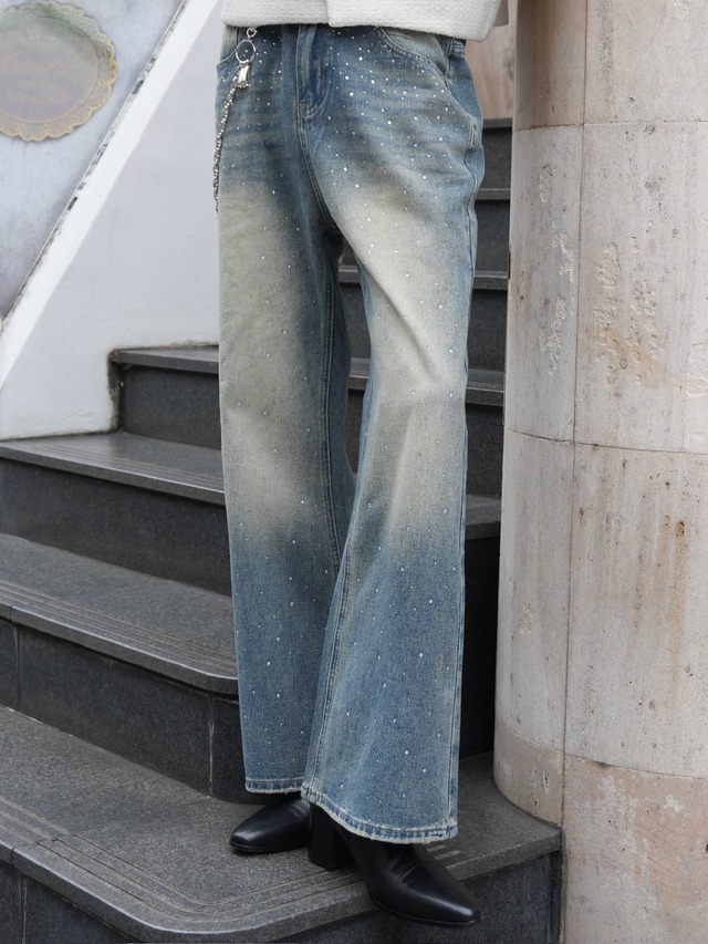 【ALUDE SELECT】wash lame wide denim(2color）