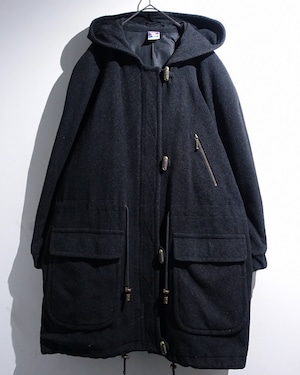 EURO Charcoal Gray Hardware Design Double-Zip Wool Duffle Coat