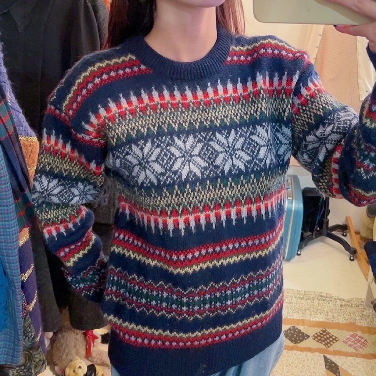 blue snow crystal nordic sweater