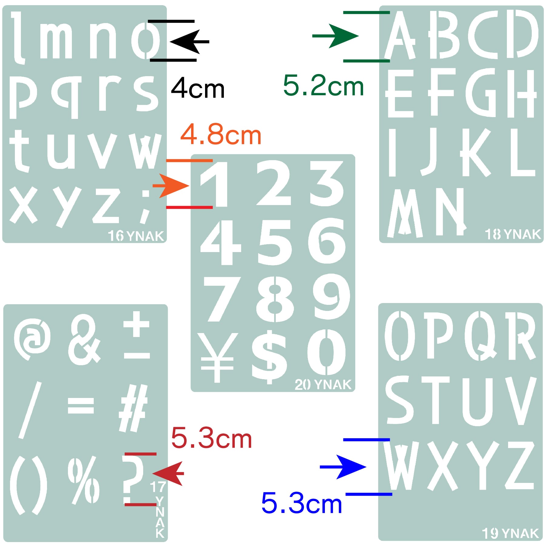 ステンシルシート　激安様 YNAK ステンシルシート アルファベット 大 数字 均等 テンプレート