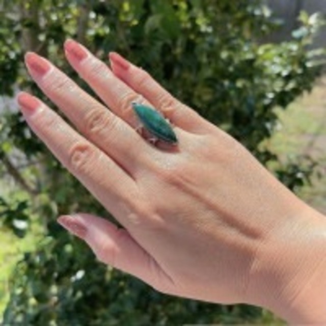 【超美石】クリソコラ　シルバーリング（15.5号）