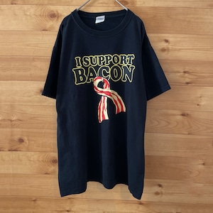 【FRUIT OF THE LOOM】ベーコン bacon イラスト プリント Tシャツ ロゴ L US古着