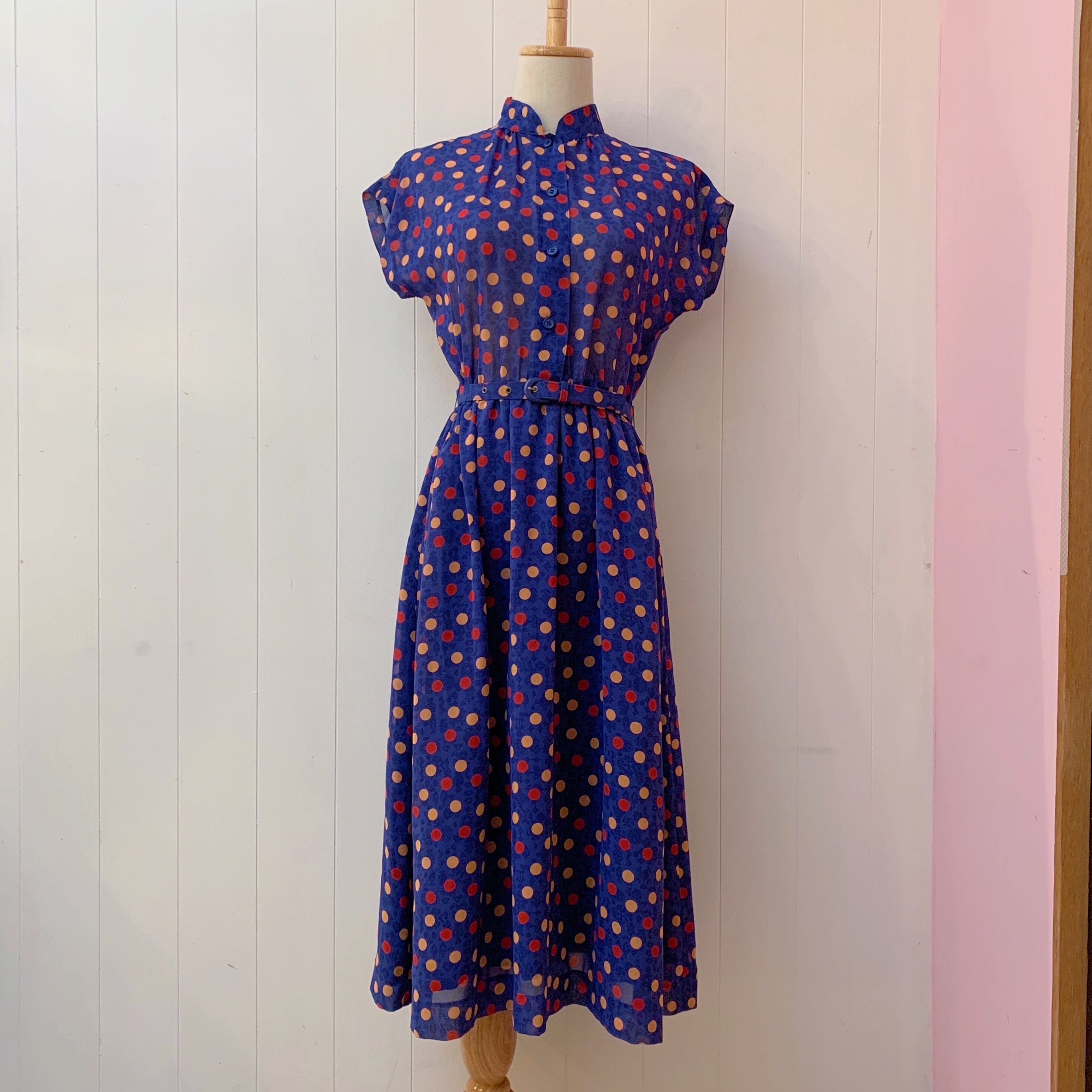 pop coin dot blue sheer one-piece