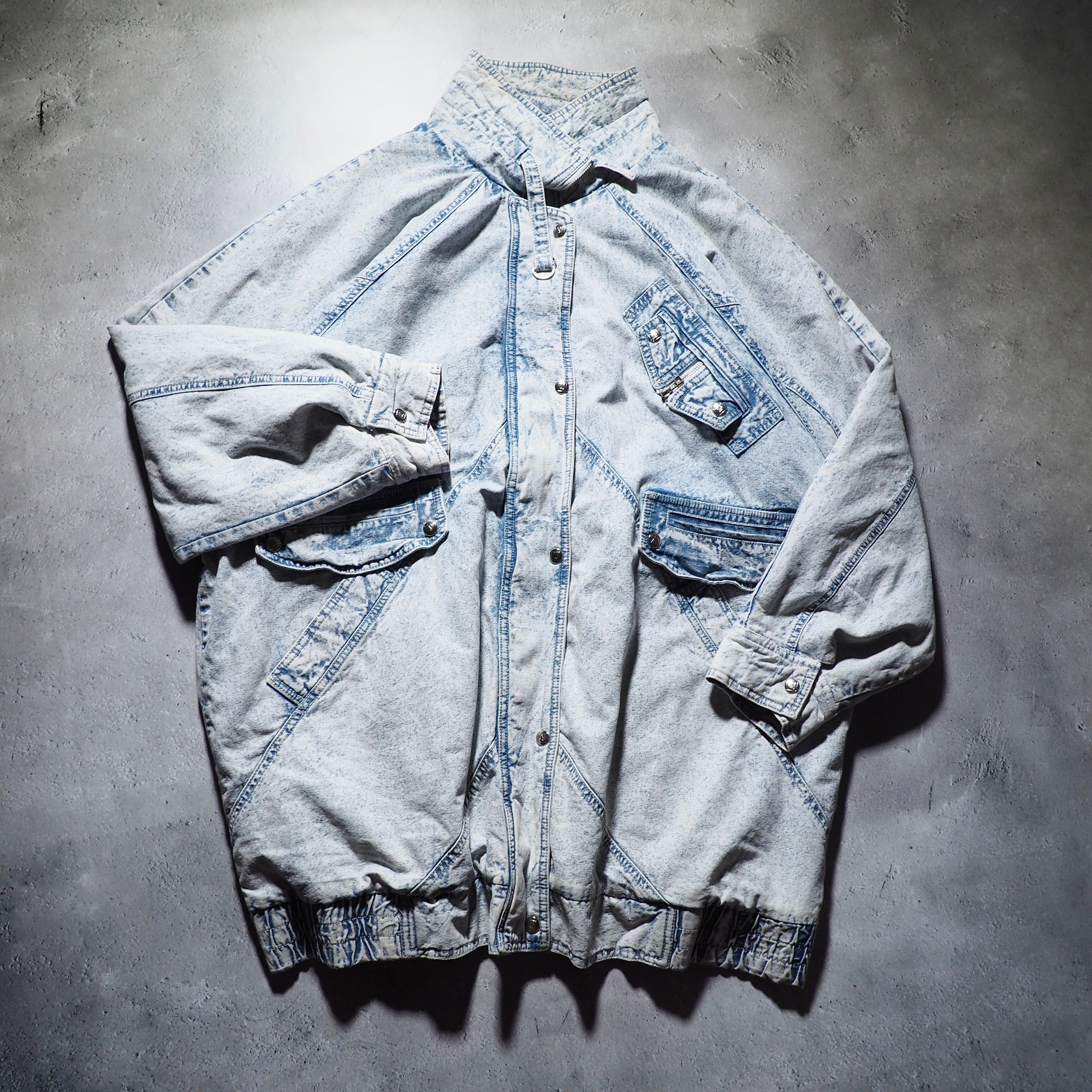 1990s High neck Deformation silhouette vintage loose Denim half coat