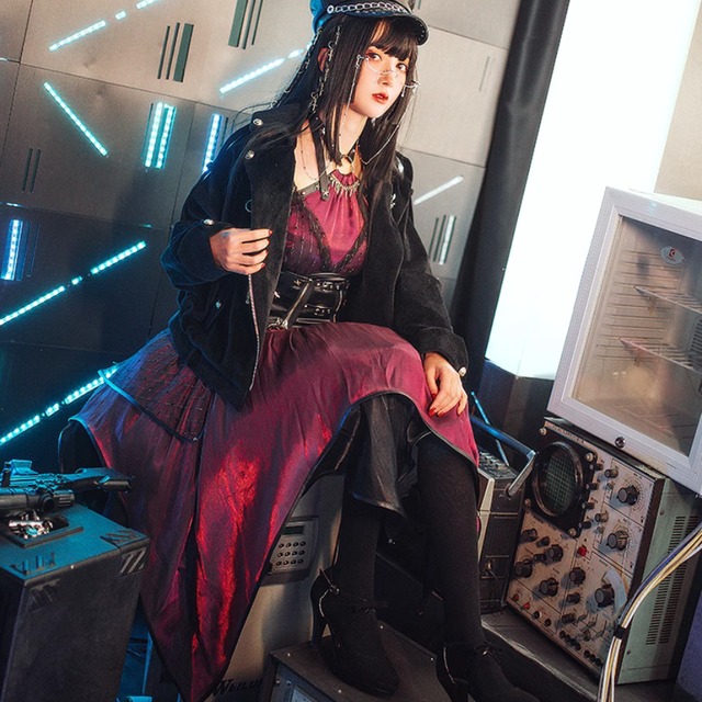 ゴスロリ通販 With U ロリパン パンク ジャンパースカート アシンメトリー シフォン ベルト スカートカバー付き かわいい 原宿ファッション ろりぃた ゴシック 地雷