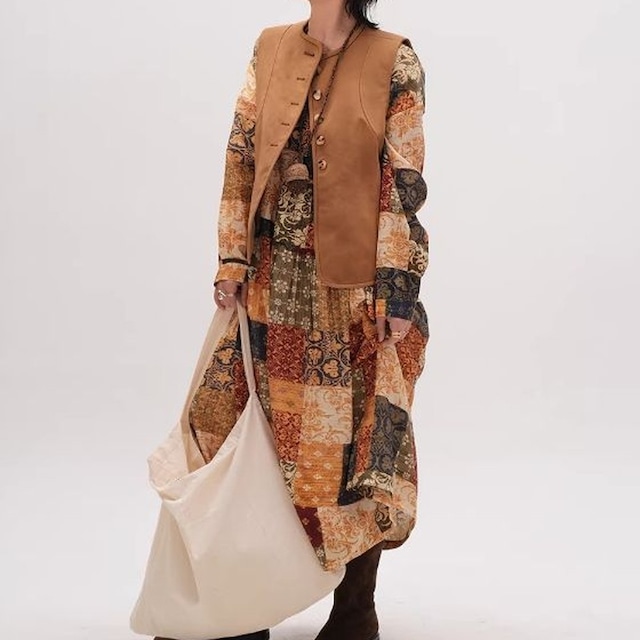 長袖ティアードマキシ丈ワンピース　【001855】