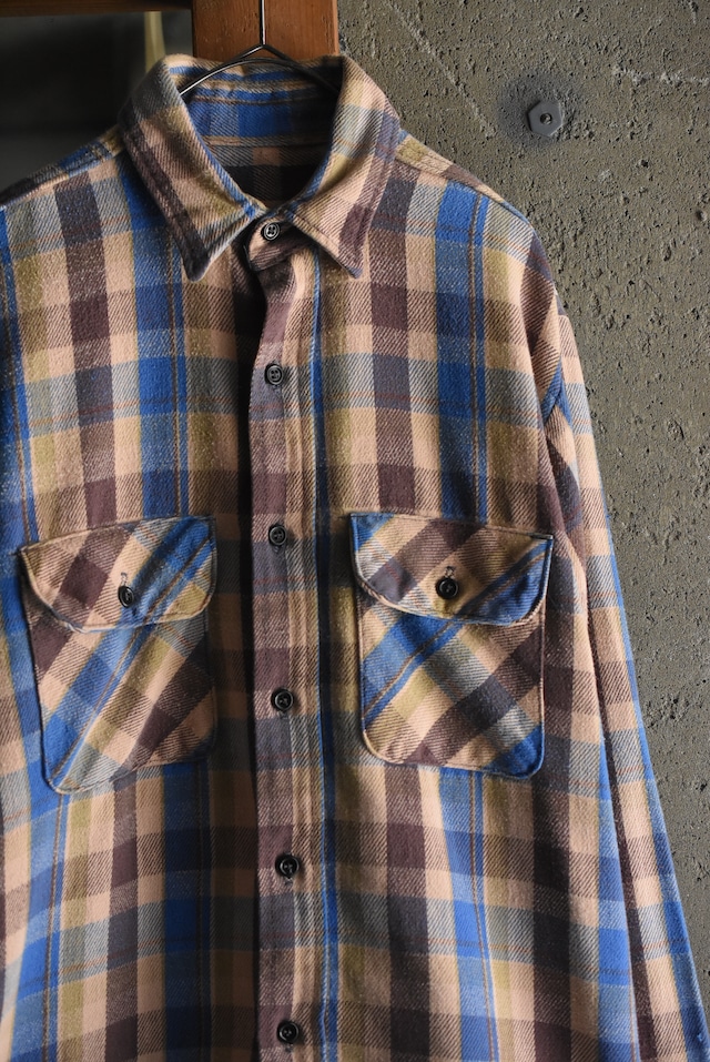 OK/80's "FIVE BROTHERS" heavy cotton check flannel shirt
