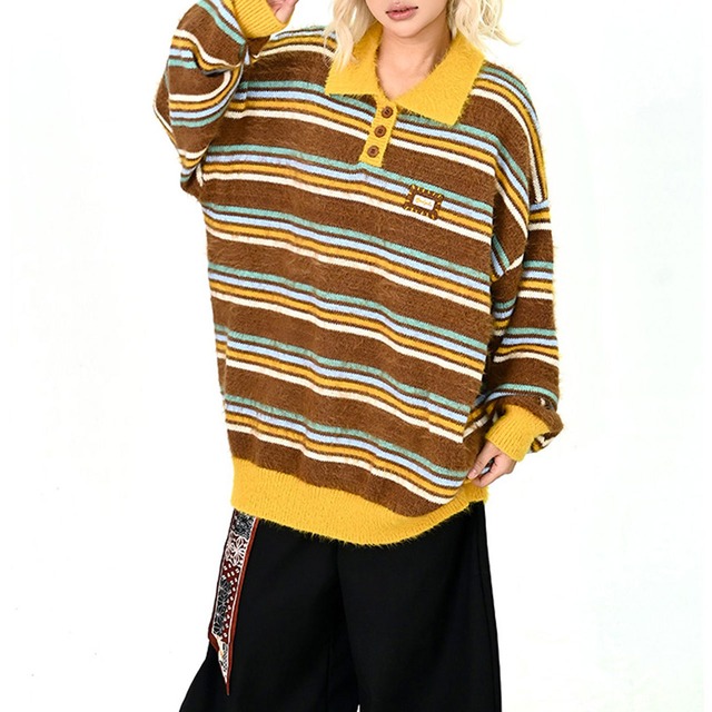 ボーダーカラーポロニット  2col   R01185