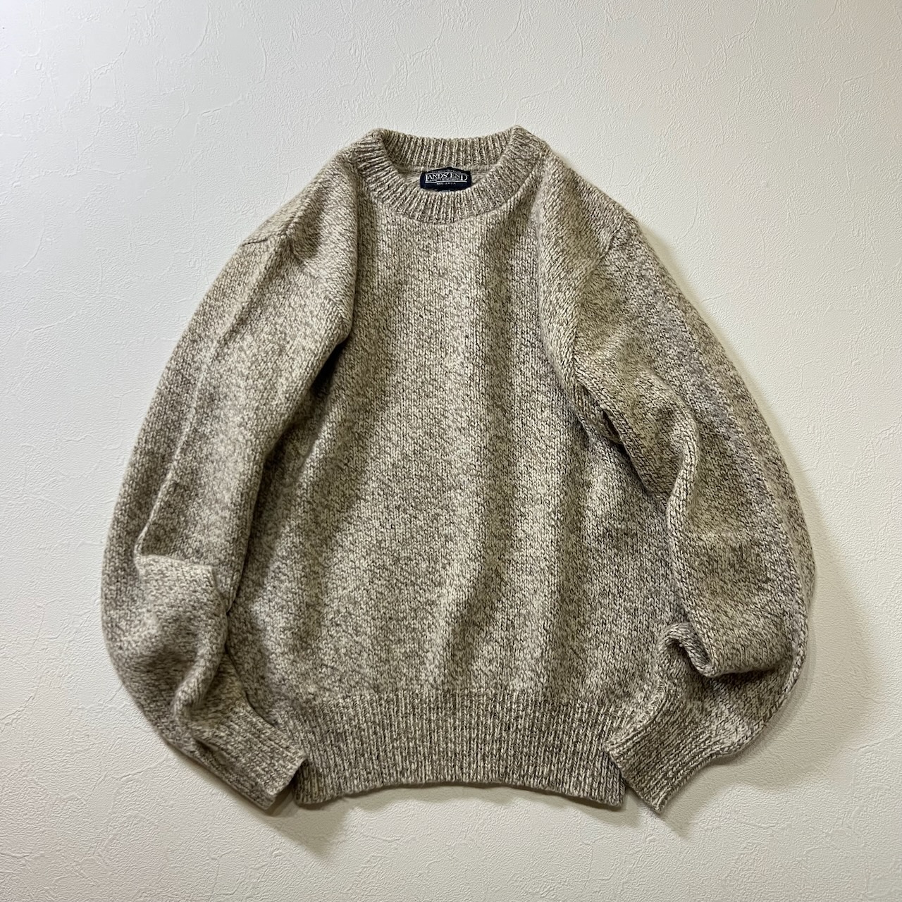 90s USA LANDS’END ウール ニット セーター ランズエンド ベージュ M 古着