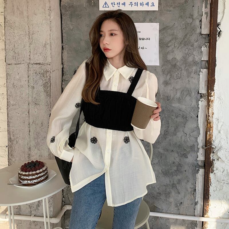 スプリングオータムスタイル薄手シャツ トップス レディース ロング 春物 秋物 試着室18294193944