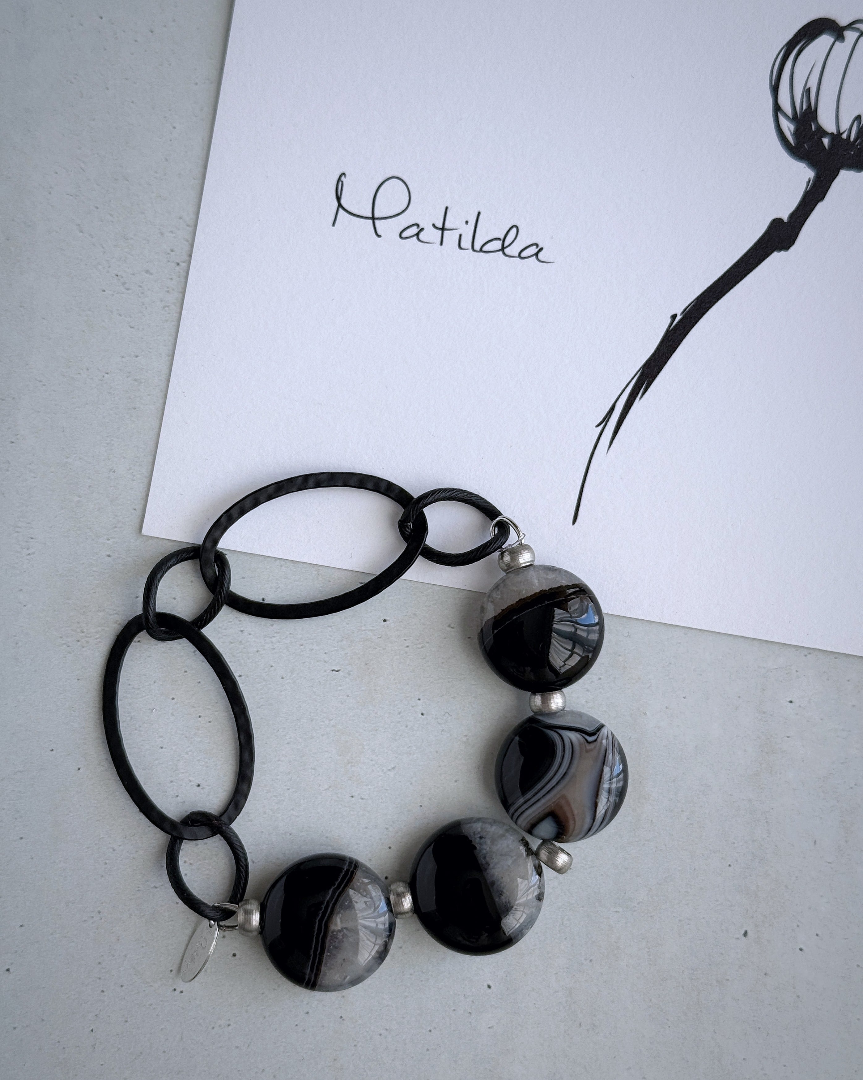 Chain & stone bracelet (ブラックアゲート×クォーツ)