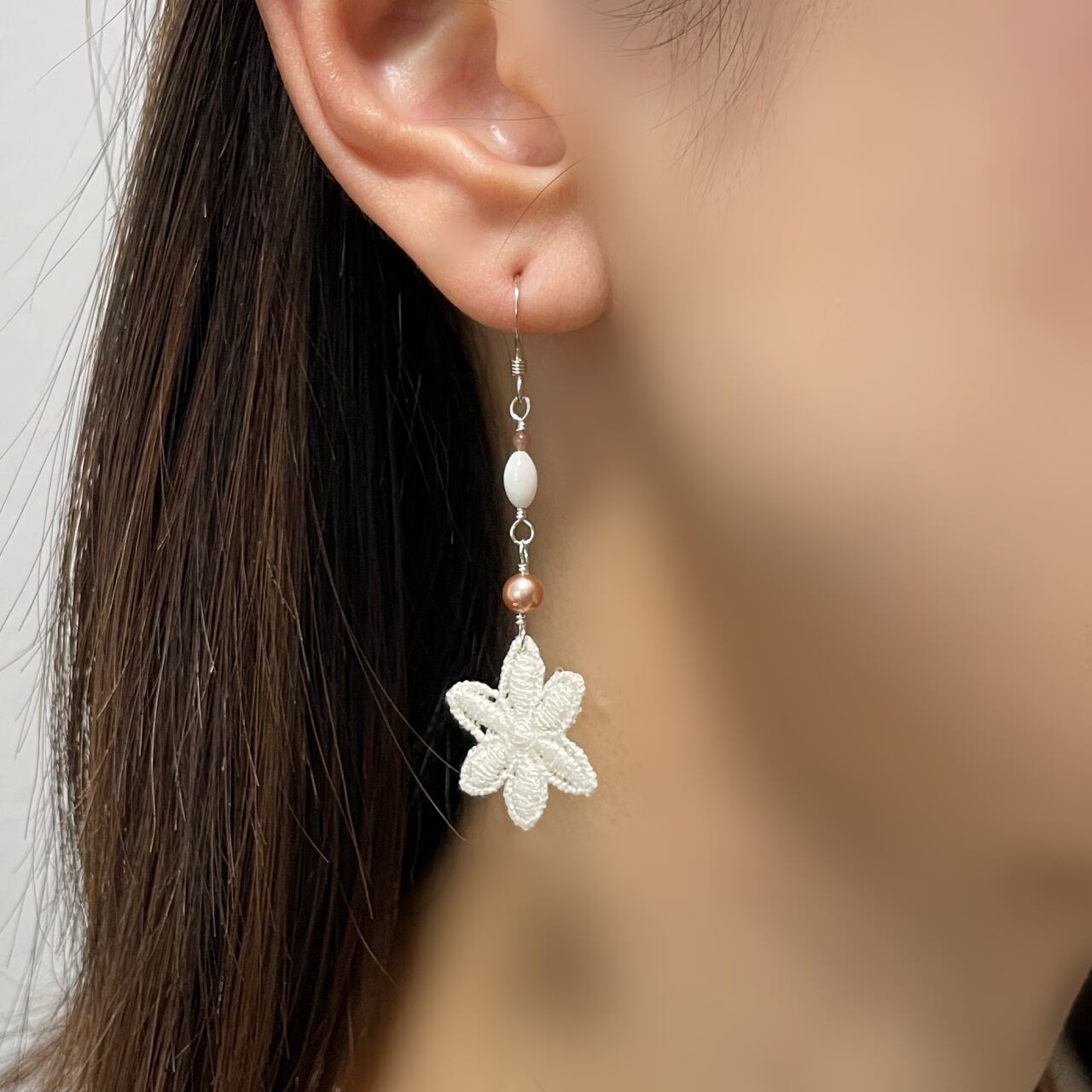 白珊瑚/アゲート/フラワー/レースピアス | ChocoRal Jewelry