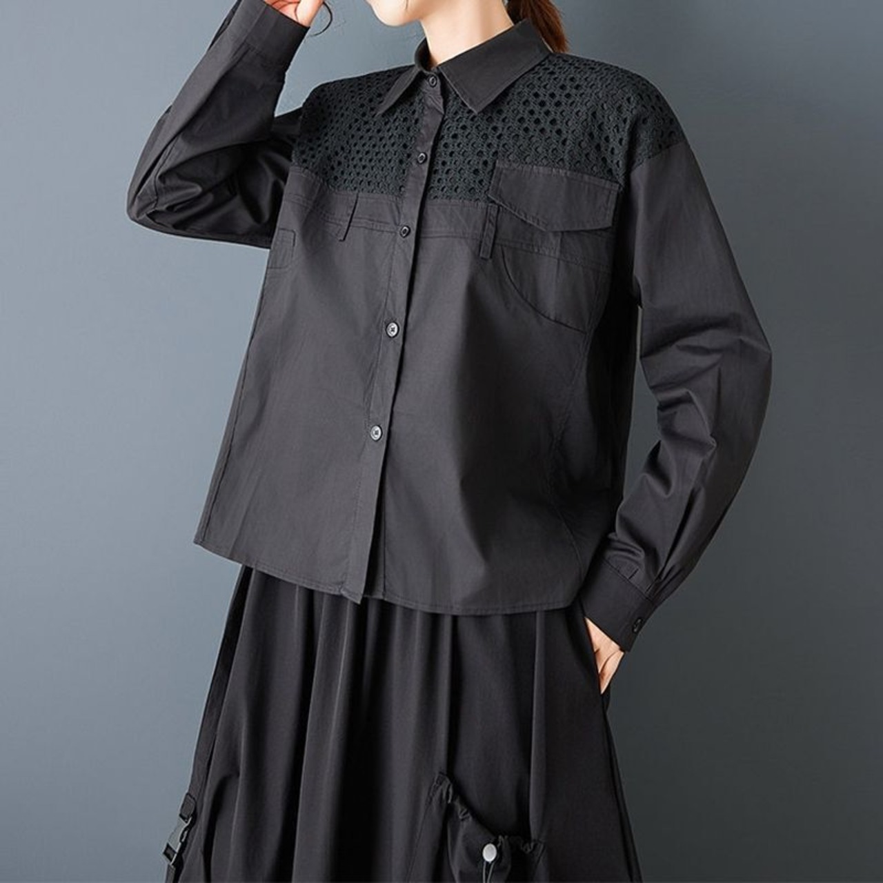 レース 切替 シャツブラウス  00352