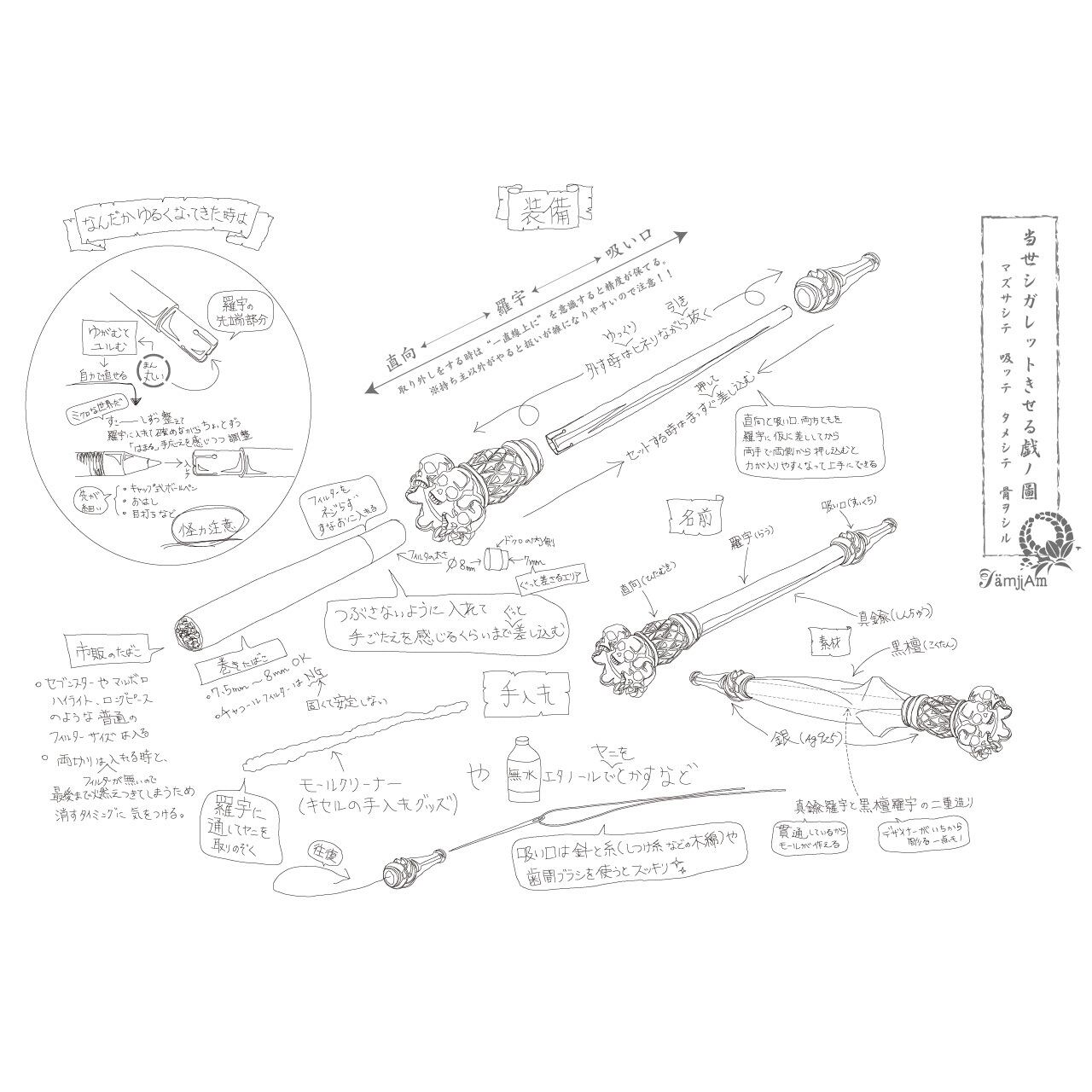 シガレットホルダー_釈迦玉ランス・唐草羅宇（6mm スリムフィルター用