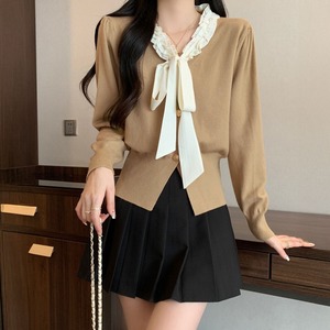 ボウタイ ニット フリル襟 レディース 春秋冬 韓国 きれいめ 大人 かわいい 通勤 フォーマル パーティー 参観日 入学式 卒業式 入園式 卒園式 カジュアル おしゃれ 大人可愛い 大人女子