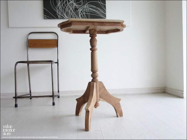 チーク総無垢材 サイドテーブルANQN カフェテーブル コーヒーテーブル 花台 飾り棚 プランツスタンド ナチュラル 銘木家具 送料無料  idaside