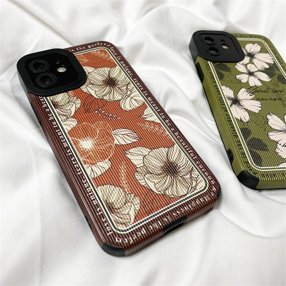 レトロなフラワー柄が大人っぽ◎おしゃれ 花柄 デザイン カメラ保護 iphone スマホケース 2color ND-14600