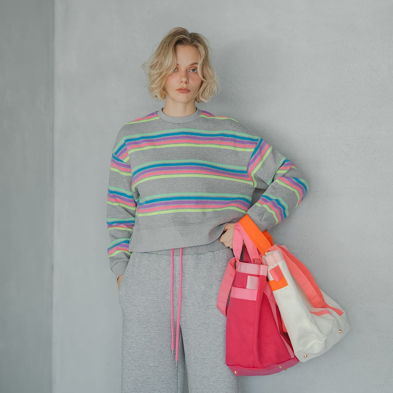 カラフルボーダートップス(グレー) | LINKABLE