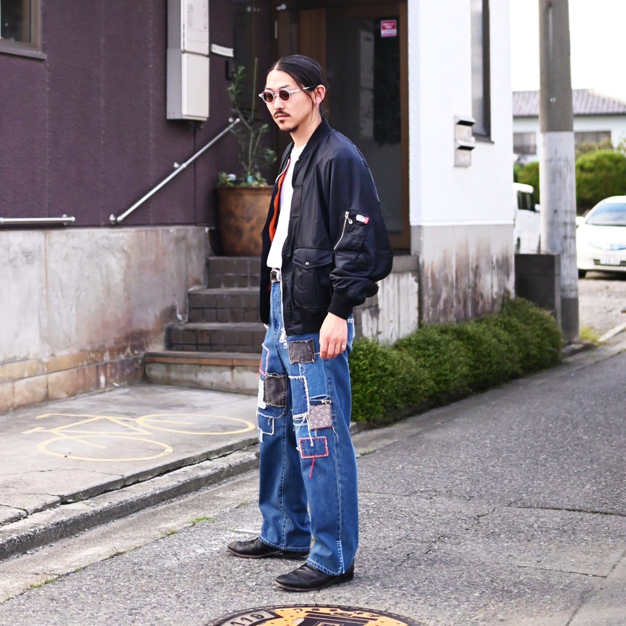【最終値下げ】KUONデニムジャケット セカンド 泥染め 日本製 Lクオン LEH（レー） Bonber Jacket、KUON(クオン）Sashiko Mended Denim