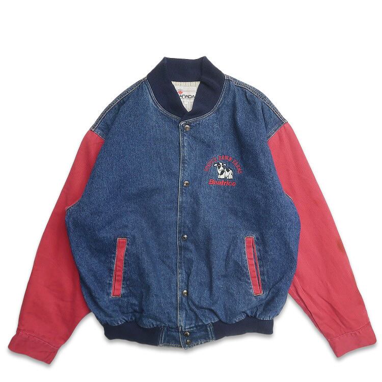 古着 CANADA SPORTSWEAR 袖切り替え デニムスタジャン 刺繍 ワン