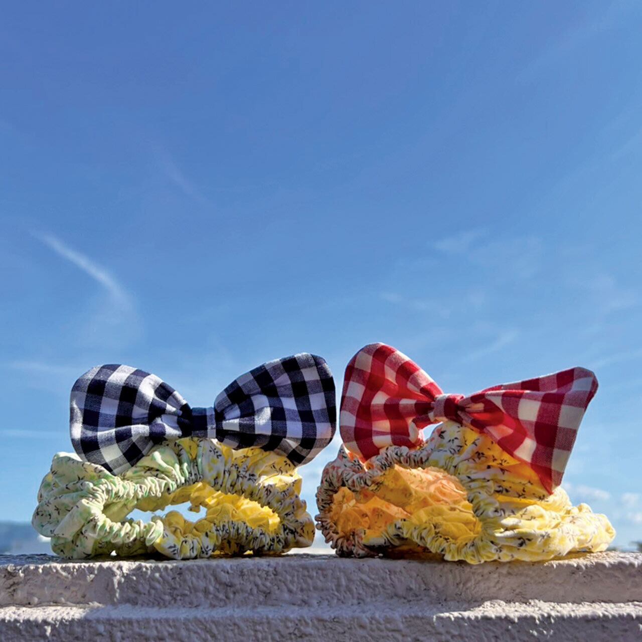 リバティプリントスヌード_ギンガムチェックビッグリボン