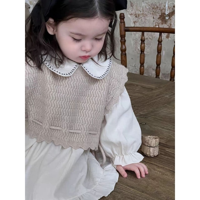 【73-120】秋ニット編みベスト 女の子コーディネート キッズ
