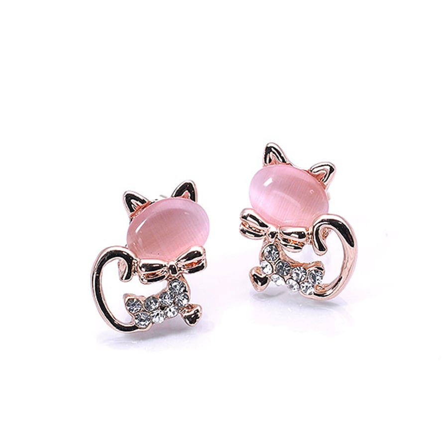 No.1338-D 夜空と猫☆ピアス・イヤリング(ピンク) ピアス 猫 ネコ
