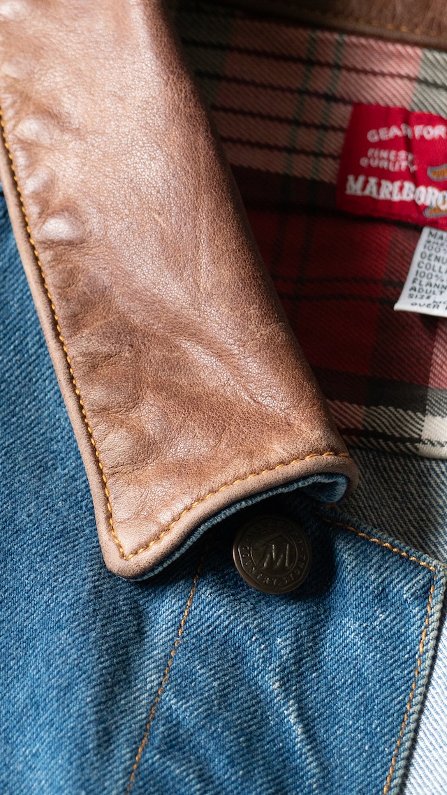 "MARLBORO COUNTRY STORE" 1990s Leather collar denim jacket