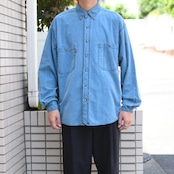 fade blue double pocket plain weave cotton shirt