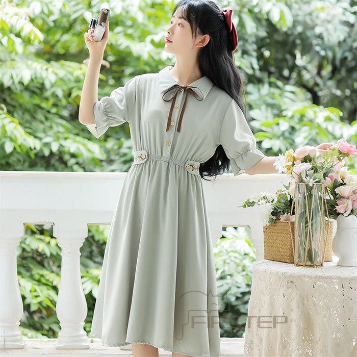 ワンピース レトロワンピース レディース 5色 S-XL 半袖 無地