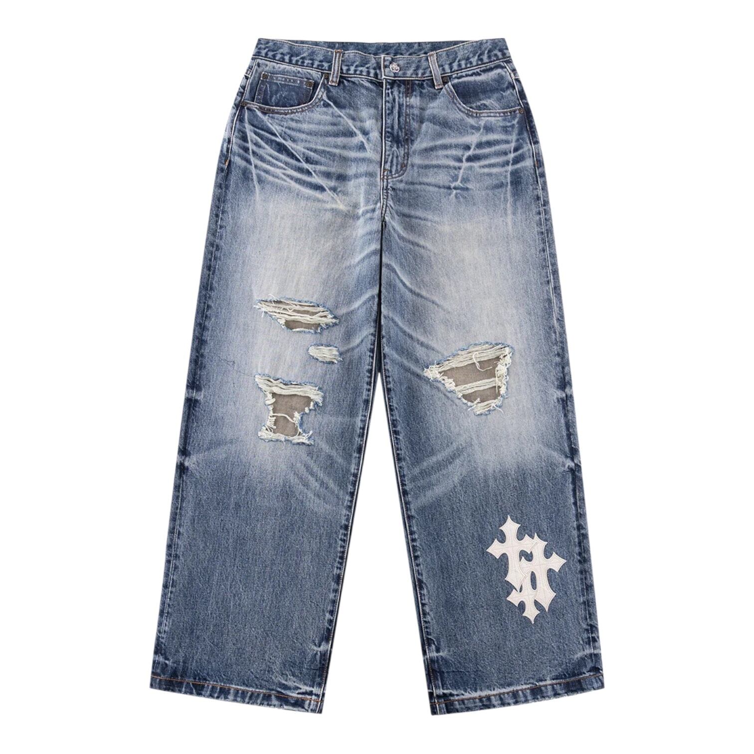 【supplier】Multiple Cross Leather Patch Baggy Denim【サプライヤー】