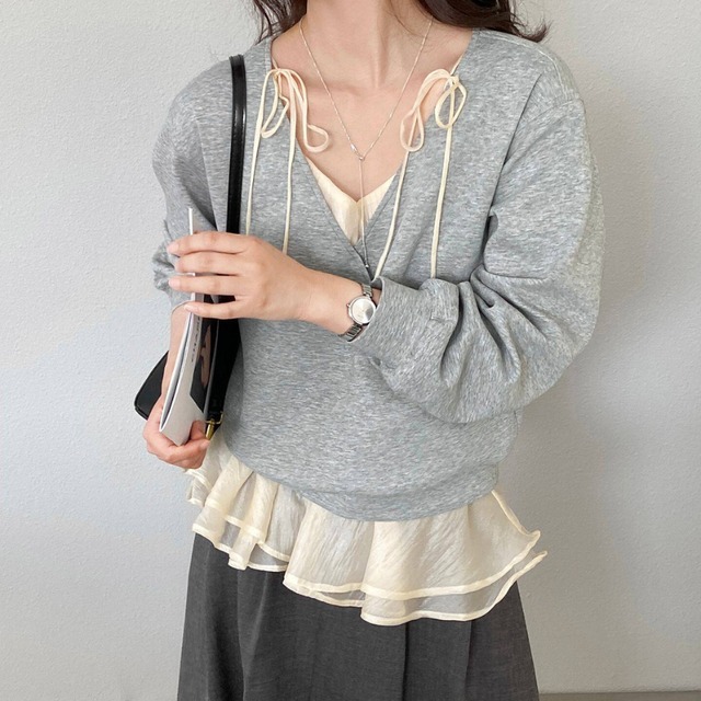 faux two-piece sweatshirt　J00524