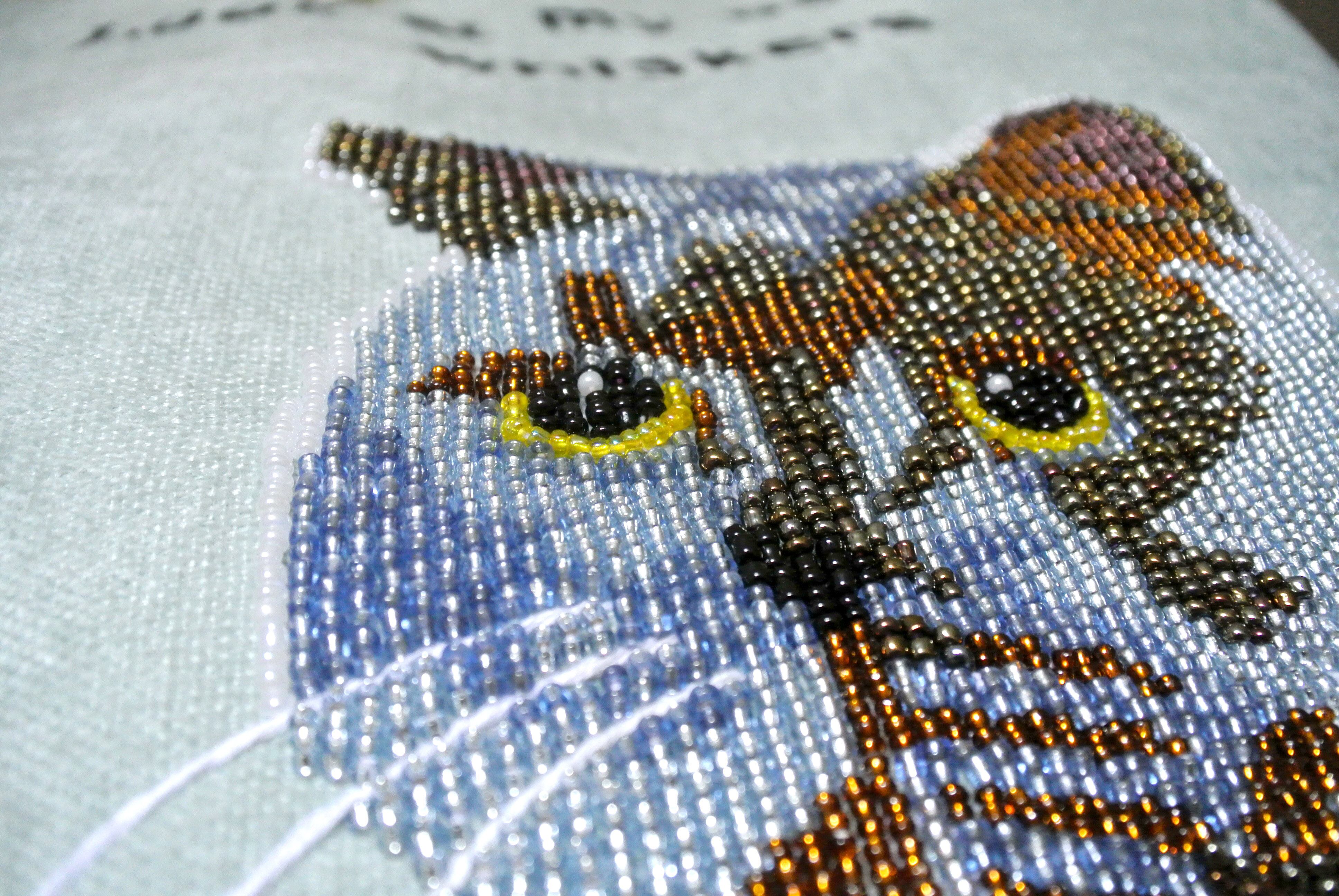 BlueGrey ビーズ刺繍ネコトート グレー ネコ Beaded embroidered cat