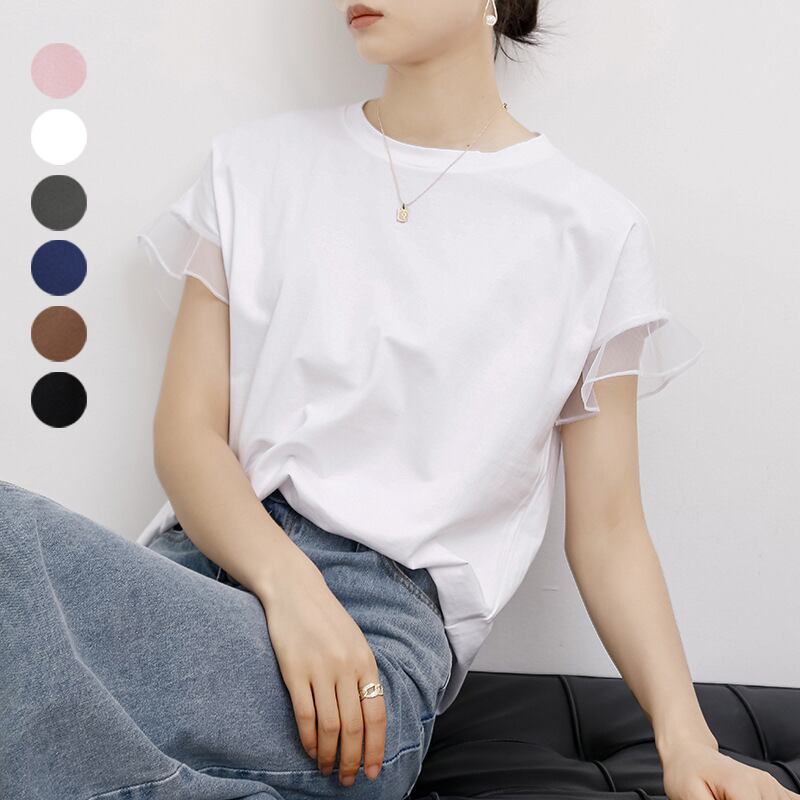 半袖シャツ Tシャツ コットン ラウンドネック レディーストップス 無地tシャツ 着回し