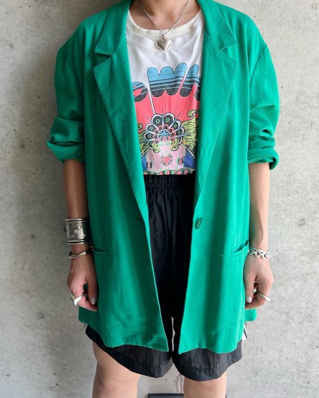 80s~90s linen 1button wide jacket