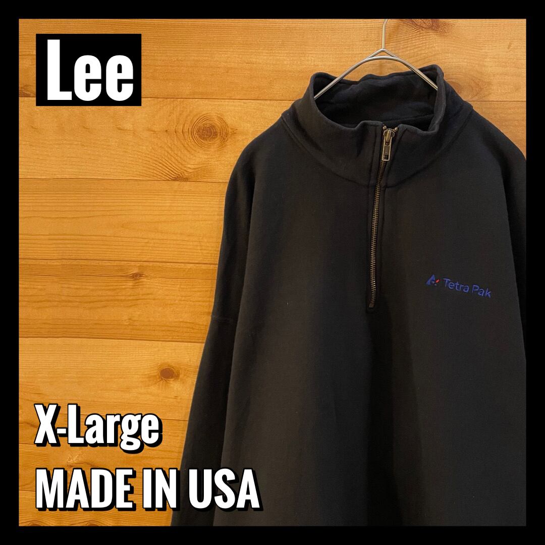 Lee】USA製 ハーフジップ スウェット 刺繍ロゴ 企業系 XL アメリカ古着