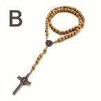 【木製 インテリア アクセサリー】2個セット ネックレス ブラウン 2色 クロス ビーズ  ロザリオ 手作り調 ジュエリー モダン ボヘミアン シンプル ギフト