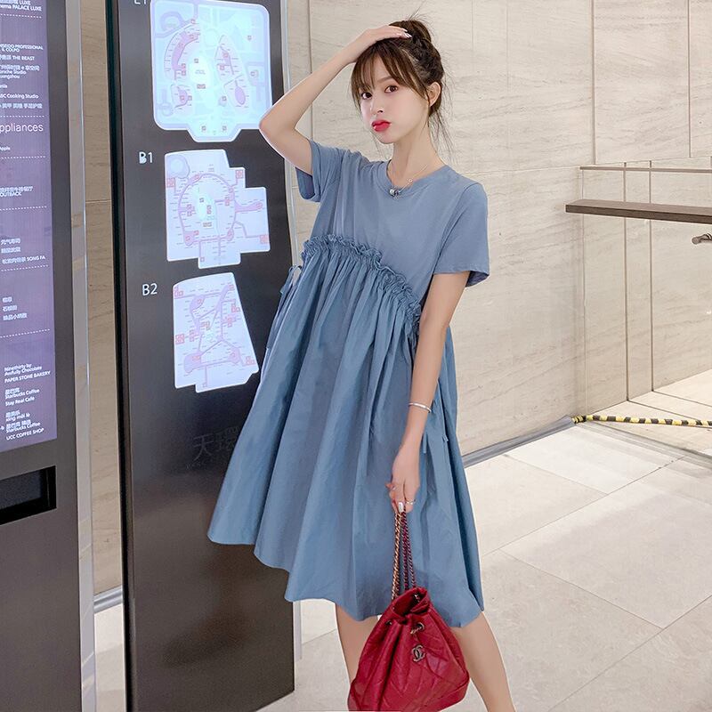 【新作】【送料無料】 マタニティウェア2019夏の新しいハイウエストステッチマタニティドレス、年齢を減らすミディアムとロングプラスサイズのマタニティドレス-アリババ 大きめサイズ サマー 夏物 expec220241836718