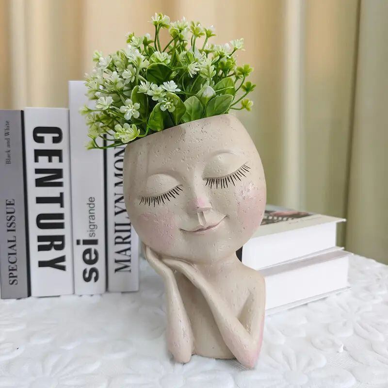 フラワーポット 女性 フェイス 顔 植木鉢 プランター かわいい 排水穴